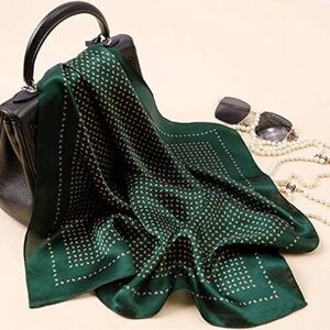 New Green Square Digital Printed Green Scarf Mulberry Silk New